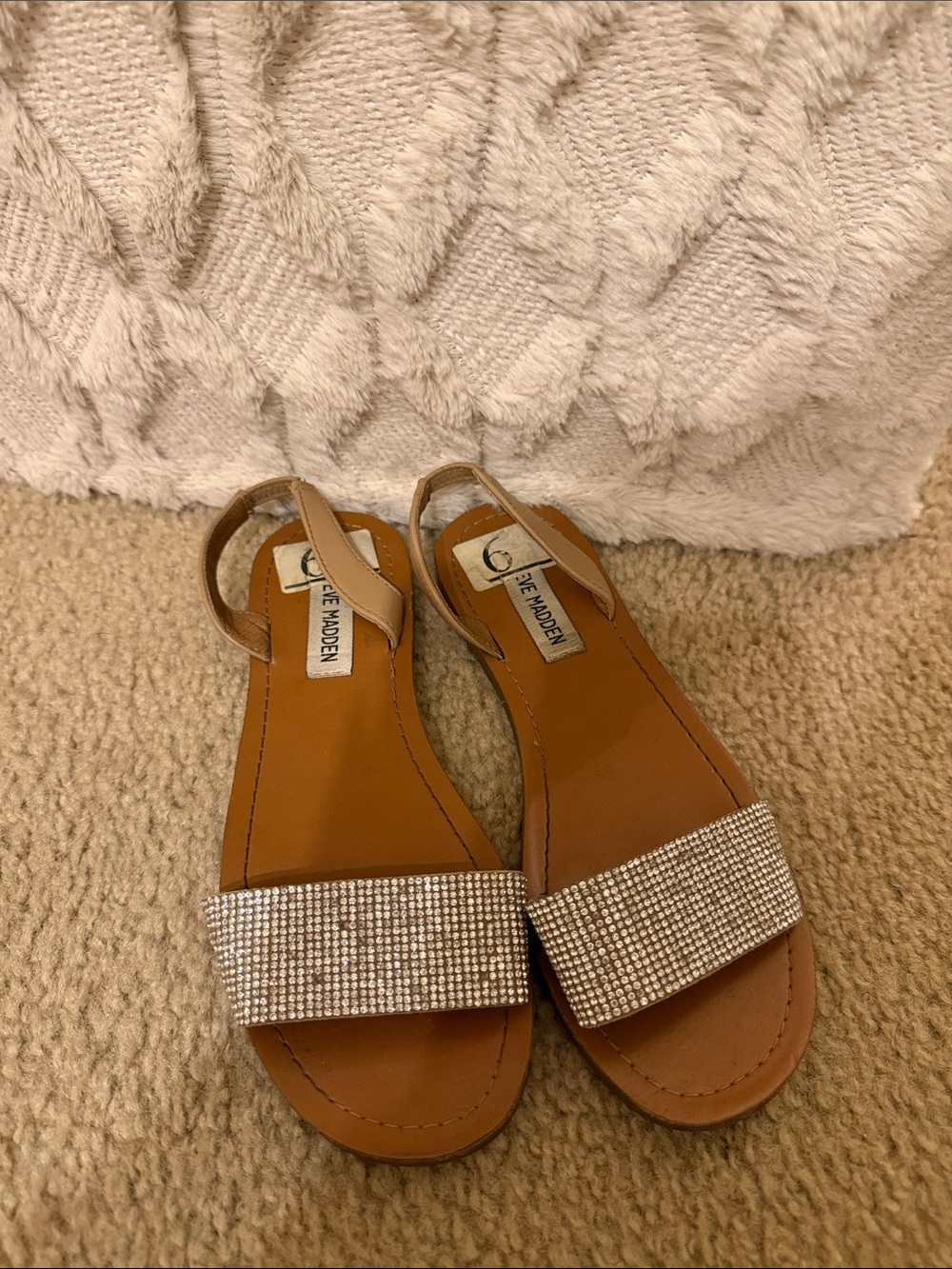 Steve Madden Brown Sandals with Crystal-Embellished Strap